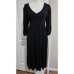 MSSP Max Studio Black Ribbed V Neck Midi Sweater Dress Size S NWT‎ Dark Academia